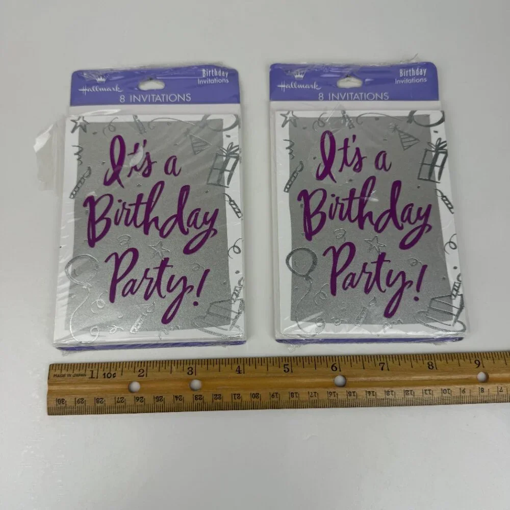 Vtg 2 Packs Its a Birthday Party Silver Metallic Invitations Greeting Cards READ